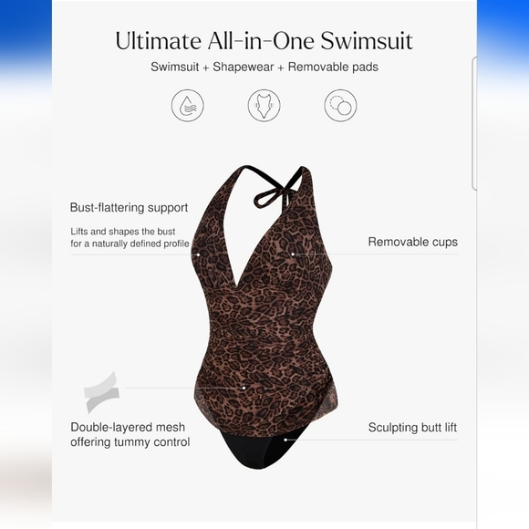 Popilush Leopard Print V Neck Halter Tummy Control One Piece Swimsuit Size L - Picture 4 of 12